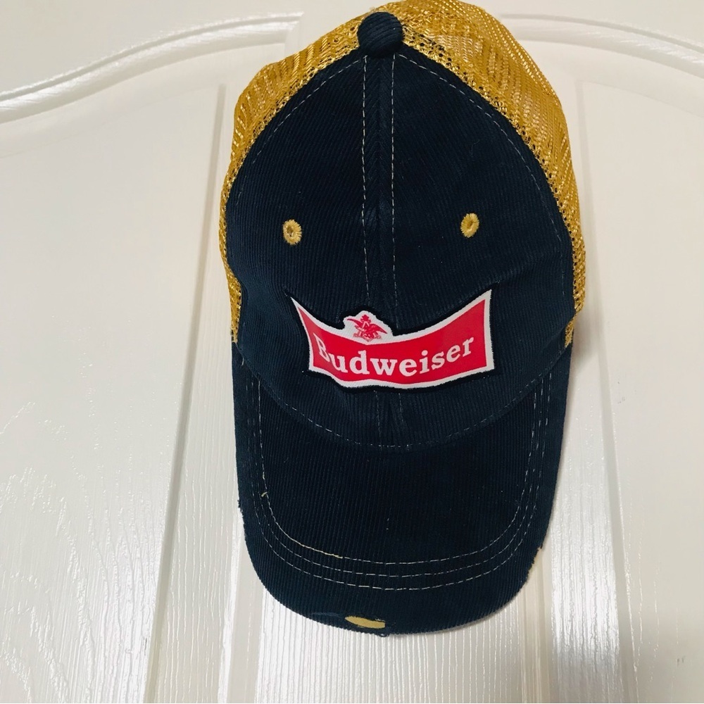Budweiser Black and Gold Corduroy Snapback Trucker Mesh Cap